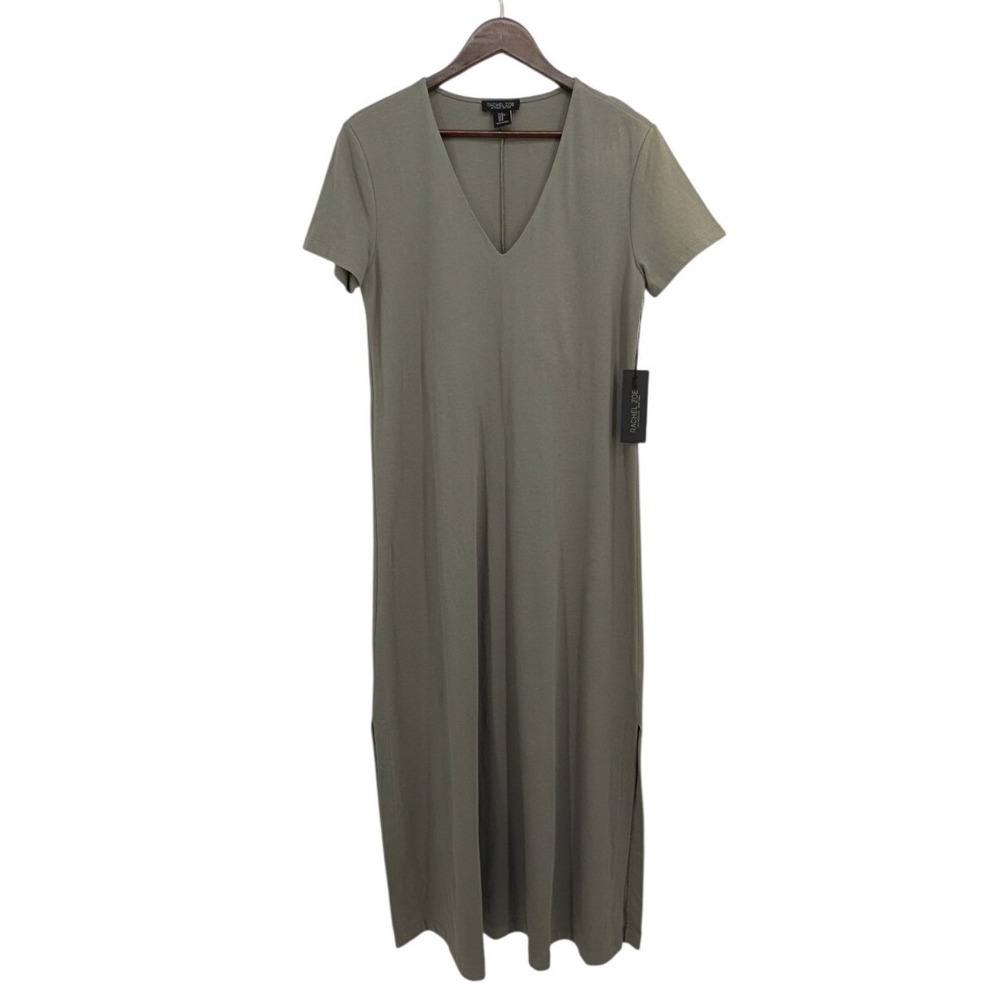 Rachel Zoe Cotton V-Neck Short Sleeve Maxi Dress Sage Green Size M - Flawed